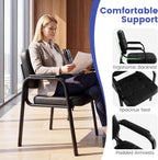 Giantex Waiting Room Guest Chairs Set of 2, Leather Office Reception Chairs with Padded Armrests, Metal Frame, Stationary Side Chairs No Wheels for Conference Meeting Lobby Home, Black
