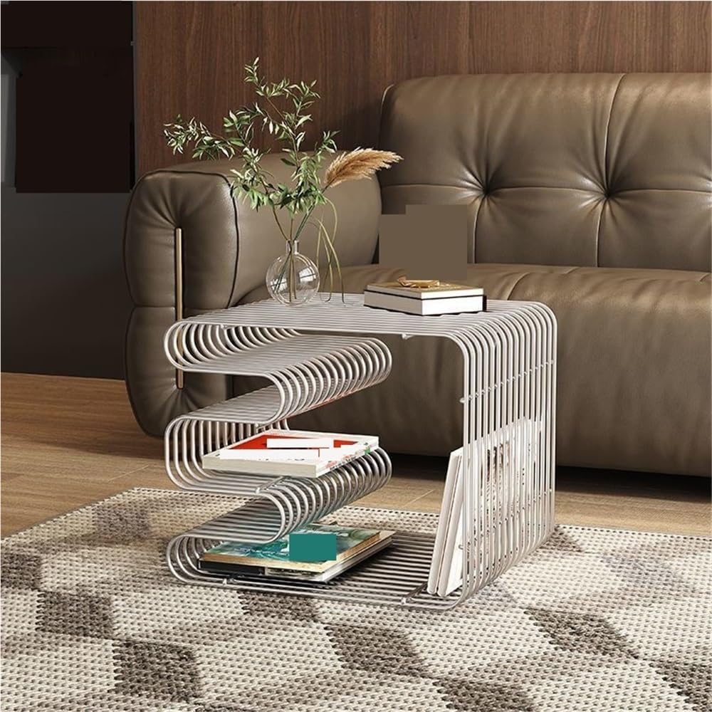 Metal Side Table, Modern Minimalist End Table, Small Bedside Table for Living Room, Bedroom, Office, Home Decor(Red)