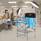 OmySalon 26" Extra Tall Director Chair w/Side Table, Heavy-Duty Steel Frame Portable Folding Bar Stool w/Storage Pockets, for Makeup Artist, Salon, Studio, Camping, 301 lbs Capacity (Navy)