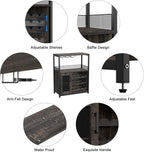 GAOMON Coffee Wine Bar Cabinet with Storage and Detachable Rack, Farmhouse Sideboard and Buffet Cabinet with Glass Holder and Mesh Door, Liquor Coffee Bar Cupboard, Dark Wood