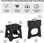 Folding Step Stool, 10 inch Non-Slip Foldable Stools, Step Stool with Handle, Lightweight for Kitchen, Bathroom, Bedroom, Garden, Black, 2 PCS