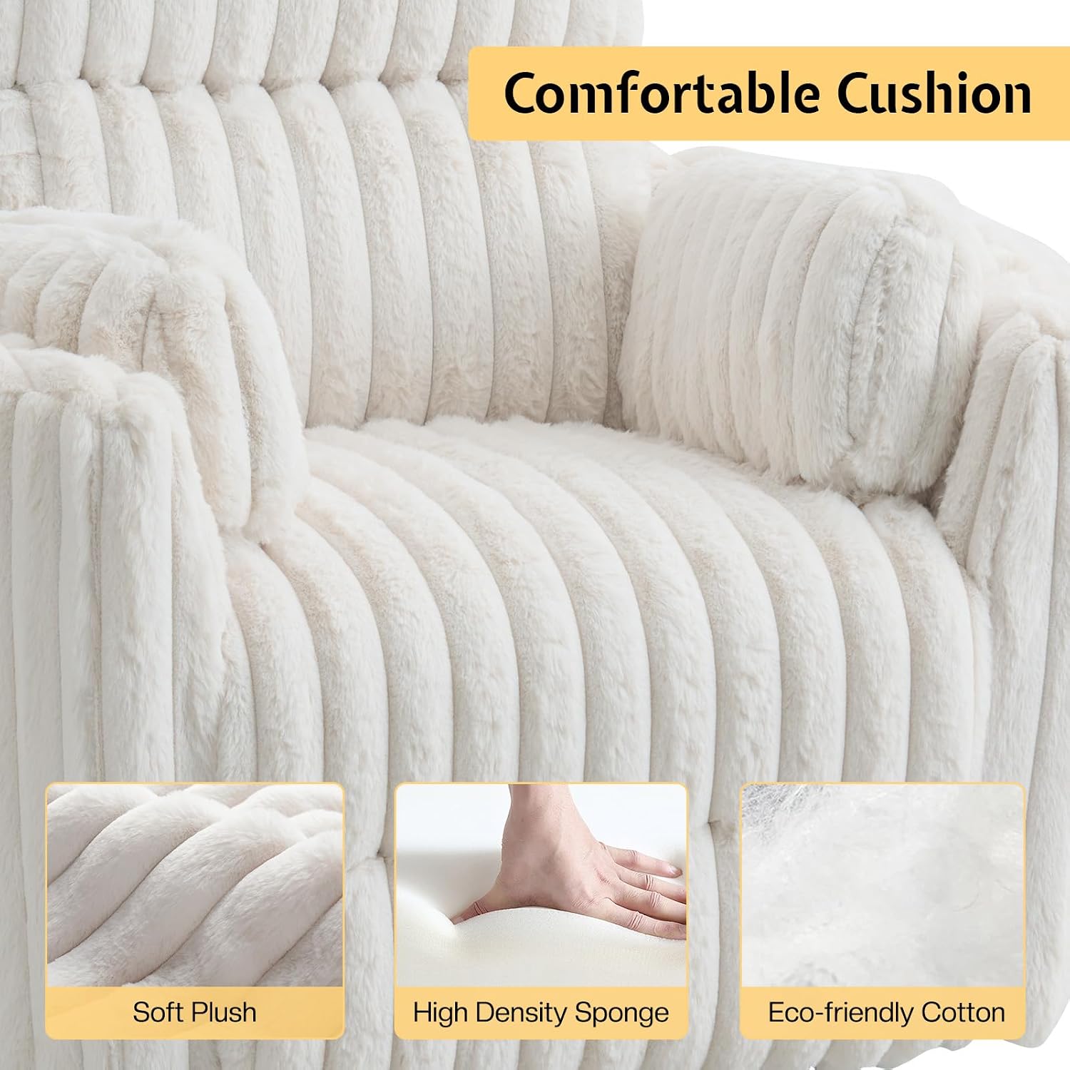 Jocisland Power Rocking Nursery Chair/Swivel Recliner/USB, Cream Corduroy | Oversized Glider Chairs,Corduroy,2 Pillows,USB & Type-C,Reclining Armchair Sofa,Living Room,Bedroom,Nursing