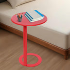 C-Shaped Side Table for Small Spaces - Modern Round End Table Slides Under Sofa, Couch, Bed - Space Saving Furniture 18.9" (Red)