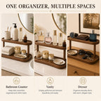 Adkoat® Two Tier Bathroom Desktop Countertop Organizer - Pine Wooden Perfume Vanity Stand Counter Shelf for Cologne Skincare Makeup Dresser Organizer - Matcha Station | Mug Display - 12.6 x 6.3 x 7.5