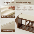 Solid Wood Shoe Bench with Leather Cushion, Shoe Storage Organizer with Side Holder, Shoe Rack Bench for Entryway, Hallway, Living Room, Mudroom, Holds Up to 600lb (Walnut, 31.5"Wx12.6"Dx18.9"H)