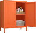 Metal Accent Storage Cabinet for Home,LivingRoom, Office,Kitchen- Metal Locker Cabinet with 1 Adjustable Shelves-Bathroom Floor Storage Cabinet Freestanding Organizer (Stripe Door, Orange)