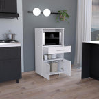 Classic White Kitchen Pantry with Open Shelves, Microwave Shelf, & Storage Doors - 48" H, Pine Wood