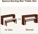 Console Table with Stools Counter Height Bar Table Set for 2, Dining Sofa Table Behind Couch Bar Table Set for Kitchen, Living Room, Walnut