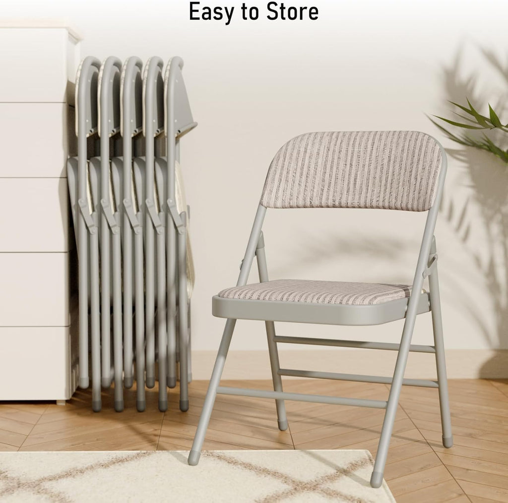 6 Pack Padded Folding Chairs with Cushion Seat, Fabric Dining Chair Set Indoor Outdoor Stackable Portable Folding Chairs with Steel Frame for Home Office Events Wedding Party,Grey