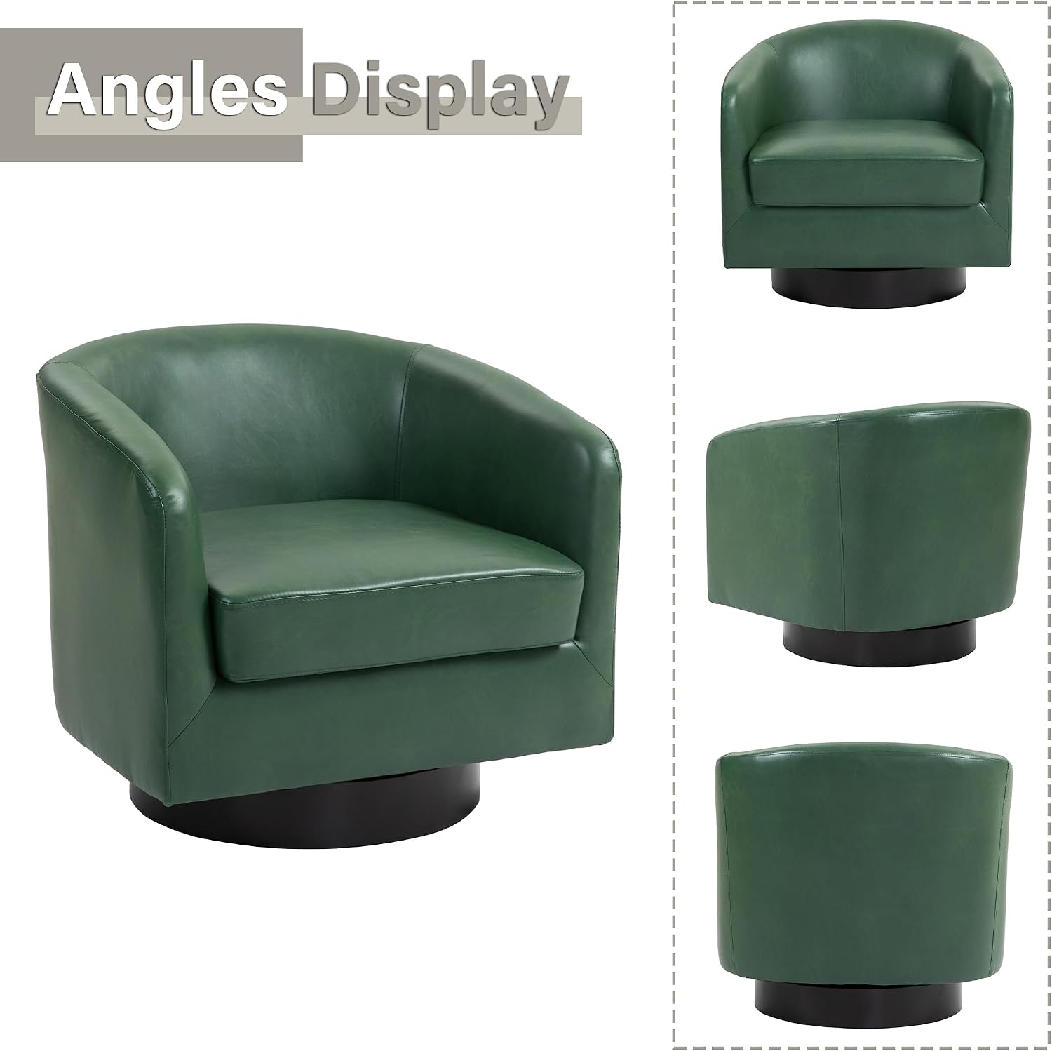 Lumibee Faux Leather Swivel Barrel Chairs Set of 2, Upholstered Comfy Round Swivel Accent Chair, 360° Rotation Single Sofa Club Armchair for Living Room, Reading Room, Bedroom, Green