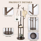 Wood Coat Rack Freestanding Rotary Coat tree with 3 Shelves and 9 Hooks | Heavy Duty Coat Rack Coat Hanger Stand for Entryway, Bedroom, Living Room – Holds Jackets, Coats, Hats, Bags (Walnut)