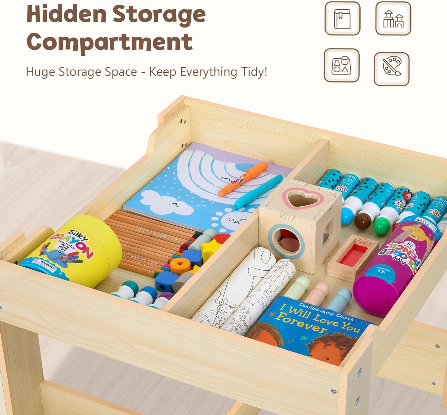 OOOK Kids Table and Chairs Ages 3-7, 4 in 1 Toddler Desk and Chair Set with Whiteboard, Blackboard, Storage Drawer and Book Rack. Toddler Activity Table for Kids Room, Nursery and Playroom