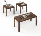 Furinno Classic Living Room Table Set of 3, Modern Rectangle Coffee Table with 2 Square Side Tables, End Tables, 1.8 Inch Thick Tabletop for Living Room, Home Office, Amber Pine