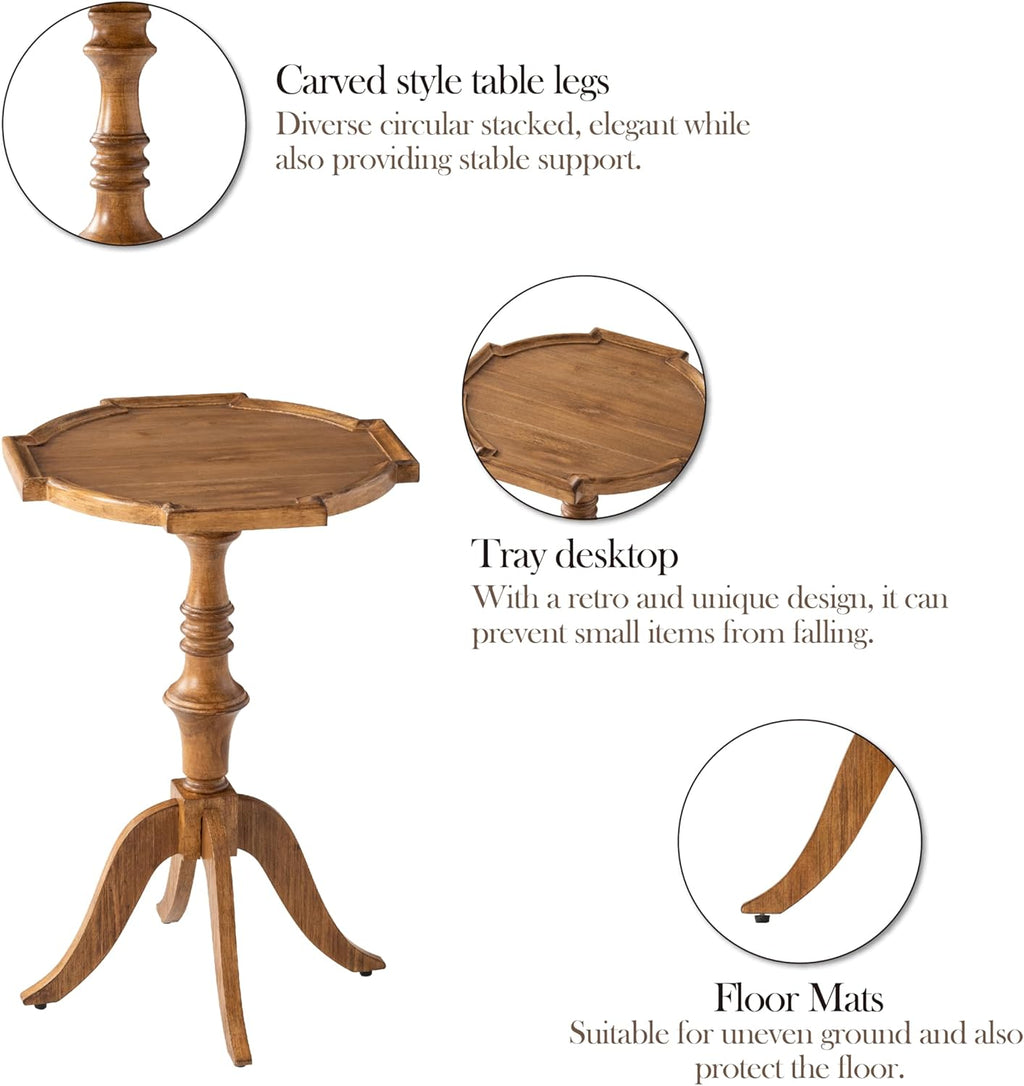 COZAYH Rustic Pedestal End Table, Distressed Farmhouse Side Table with Unique Tray-Style Wooden, Accent End Table for Bedroom, Living Room, Entryway, Brown