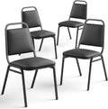 Stacking Chairs Set of 4,Stackable Office Chairs with Faux Leather Upholstered Seat,Heavy Duty Metal Frame Guest Chairs, No Assembly Conference Chairs for Meeting,Training & Reception Room, Black