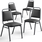 Stacking Chairs Set of 4,Stackable Office Chairs with Faux Leather Upholstered Seat,Heavy Duty Metal Frame Guest Chairs, No Assembly Conference Chairs for Meeting,Training & Reception Room, Black