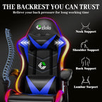 Czlolo Gaming Chair, Racing Style RGB LED Lights Gaming Chairs for Adults and Kids, Lumbar Massager Gamer Chair, High Back Reclining Computer Chair with Footrest and Headrest (Black/Blue)