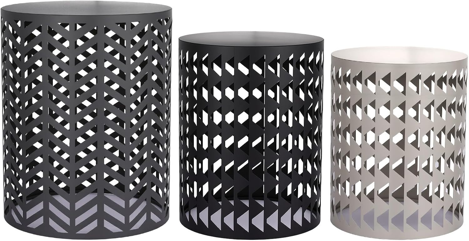 Outdoor Side Table, Outdoor Nesting Tables Set of 3, Patio Side Table End Table for Outside Living Room Balcony Garden Outdoor Indoor (Black & Gray)