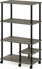 Furinno Turn-N-Tube Bakers Rack with Wheels, 4-Tier Kitchen Storage Cart, Kitchen Cart, Coffee Bar, Pantry Organizers and Storage, Grey Oak