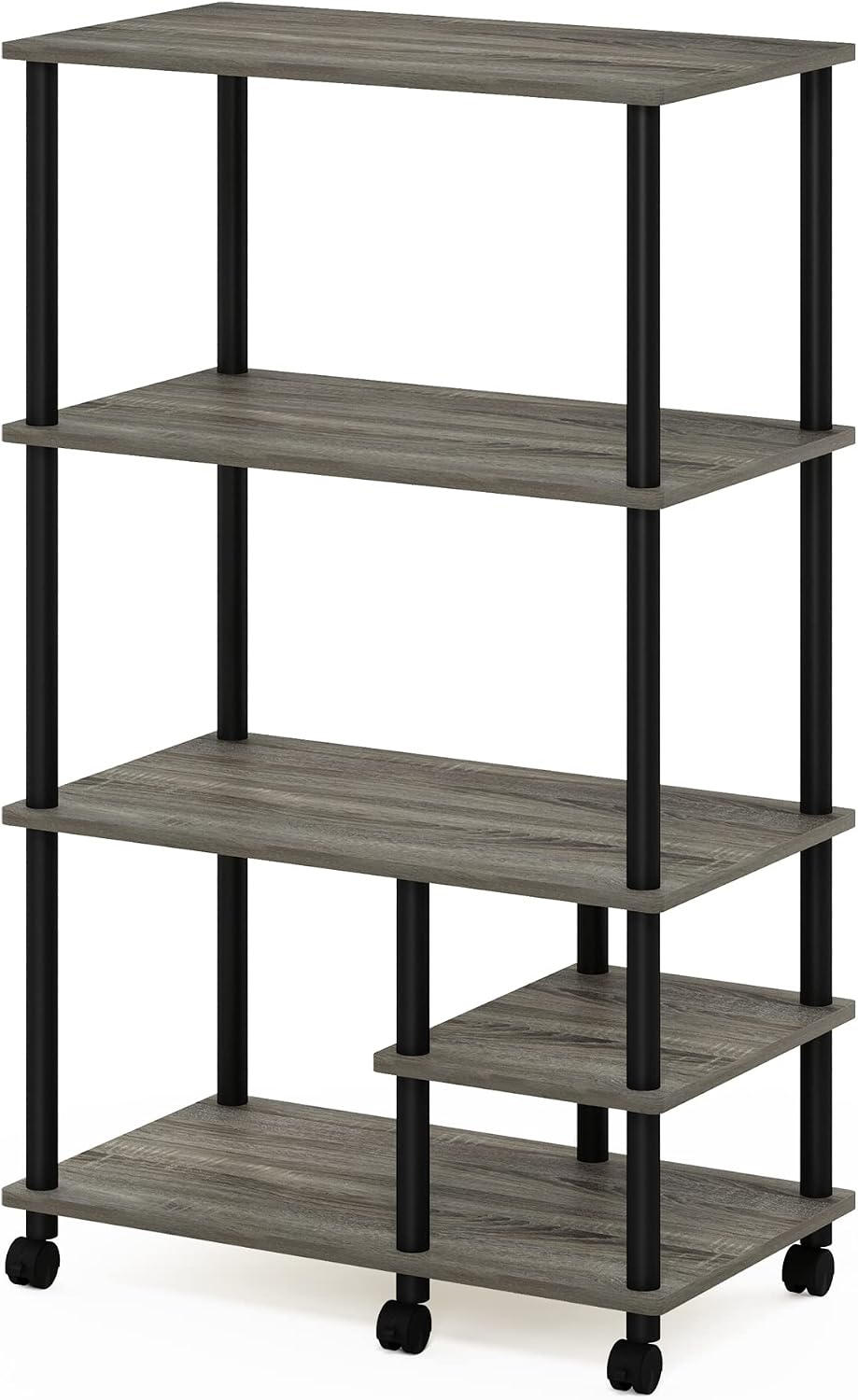 Furinno Turn-N-Tube Bakers Rack with Wheels, 4-Tier Kitchen Storage Cart, Kitchen Cart, Coffee Bar, Pantry Organizers and Storage, Grey Oak