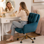 Modern Home Office Chair Velvet Desk Chair Accent Armchair Gold Legs Swivel Task Chair with Wheels Ergonomic Lumber and Back Support, Height Adjustable Flip-up for Living Room, Bedroom, Office,Study