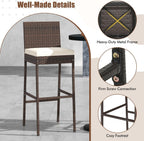 Outdoor Wicker Barstools, Patio Rattan Barstool Set of 4 with Cushion, Footrest & Heavy-Duty Metal Frame, Outdoor Bar Height Chair for Backyard & Balcony