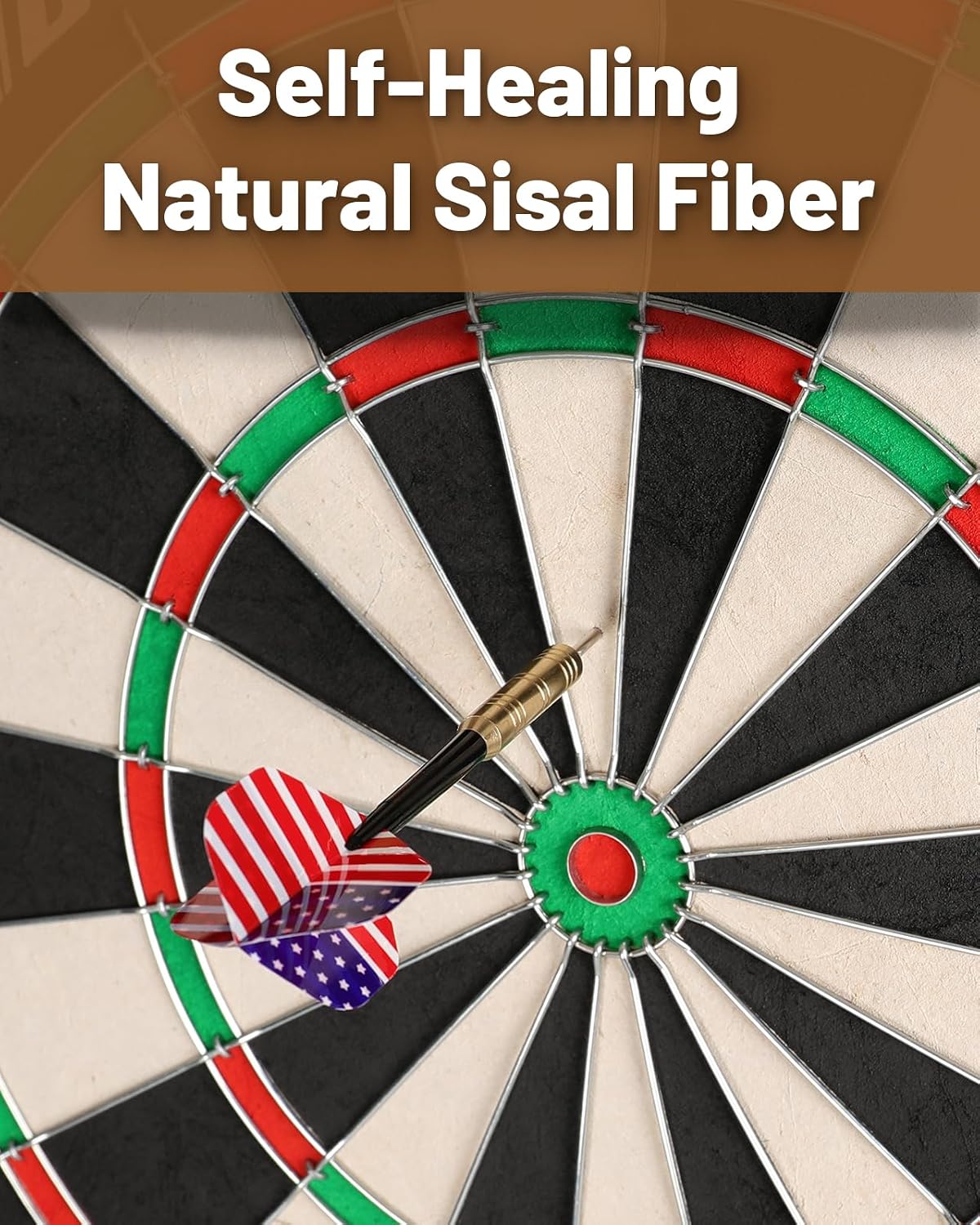 Dartboard Cabinet Set, Dart Boards for Adults with 6 Darts, Regulation Size | Self‑Healing Fibers, Rotating Number Ring, Chalkboard Scoring for Game Room Man Cave and Home Bar, Brown