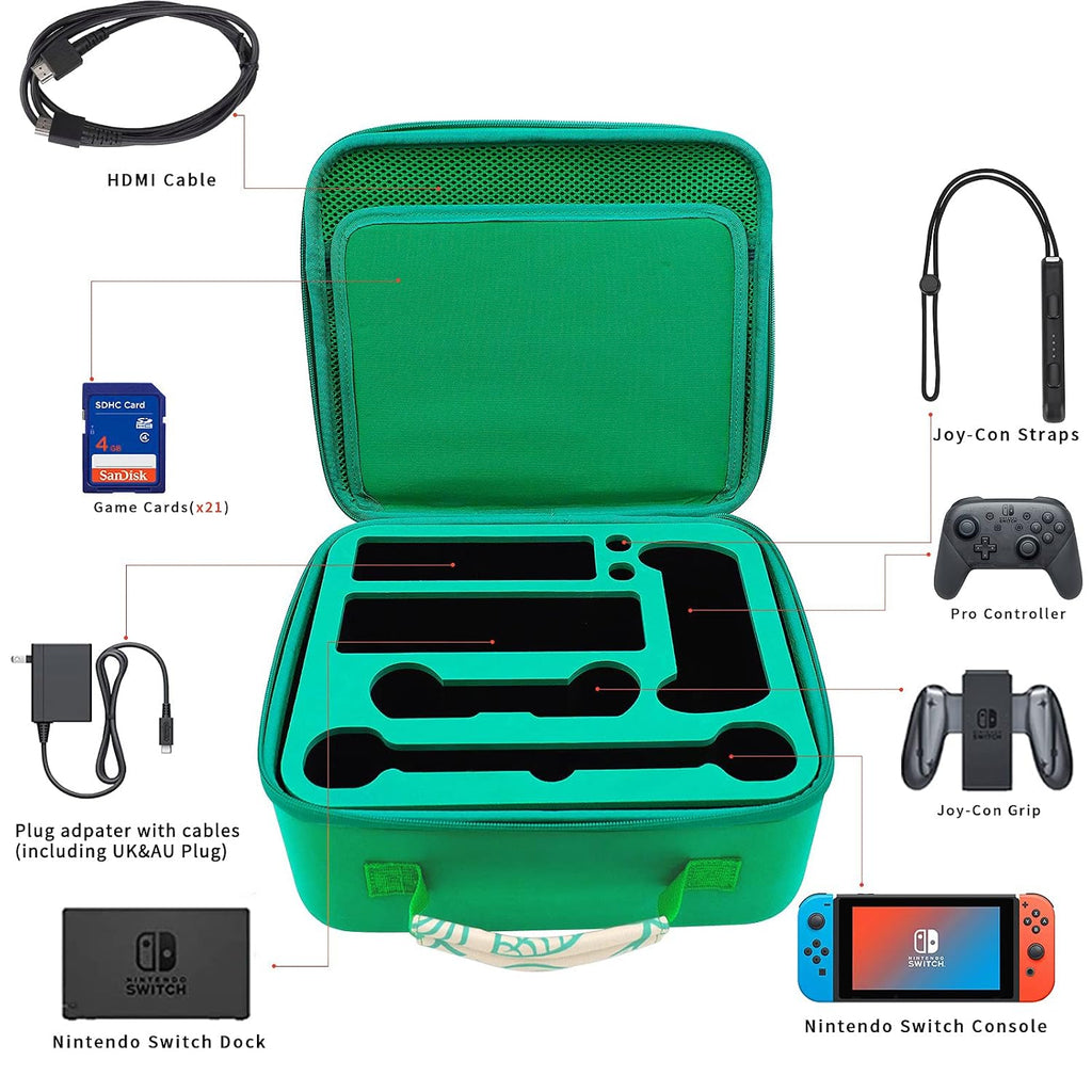 Carrying Case for Nintendo Switch,Portable Travel All Protective Hardshell Storage Case Compatible with Switch OLED Model for Switch Console, Pro Controller, Switch Dock with 21 Games Cards Slots