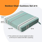 Unimatta Square Corner Seat Cushions, 18.5" x 16" x 3", Set of 4, Indoor Outdoor Water Repellent Universal Chair Pads with Ties for Patio Furniture, Garden Deck Dining Chairs, Aqua Stripe