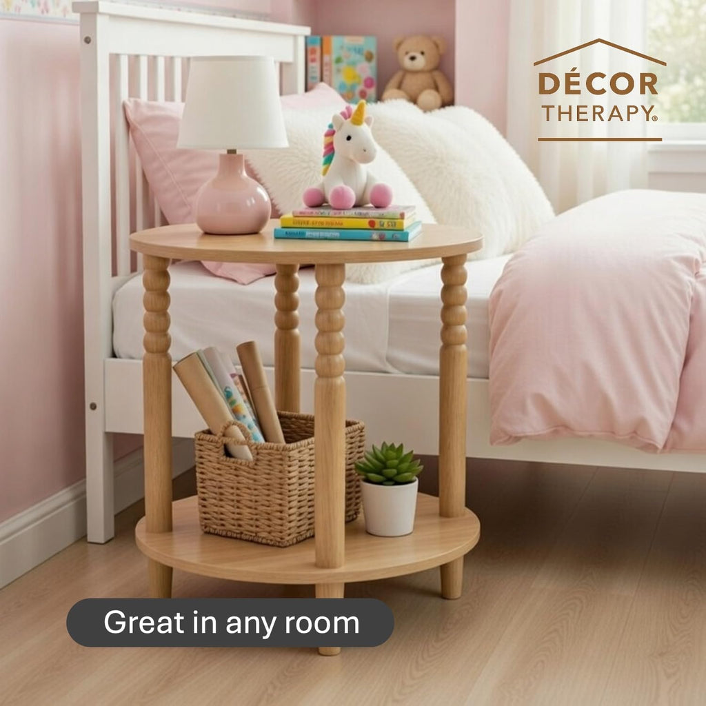 Decor Therapy Stafford Round Side Table, Seadrift Two-Tier Modern End Table with Spindle Legs, Easy Assembly