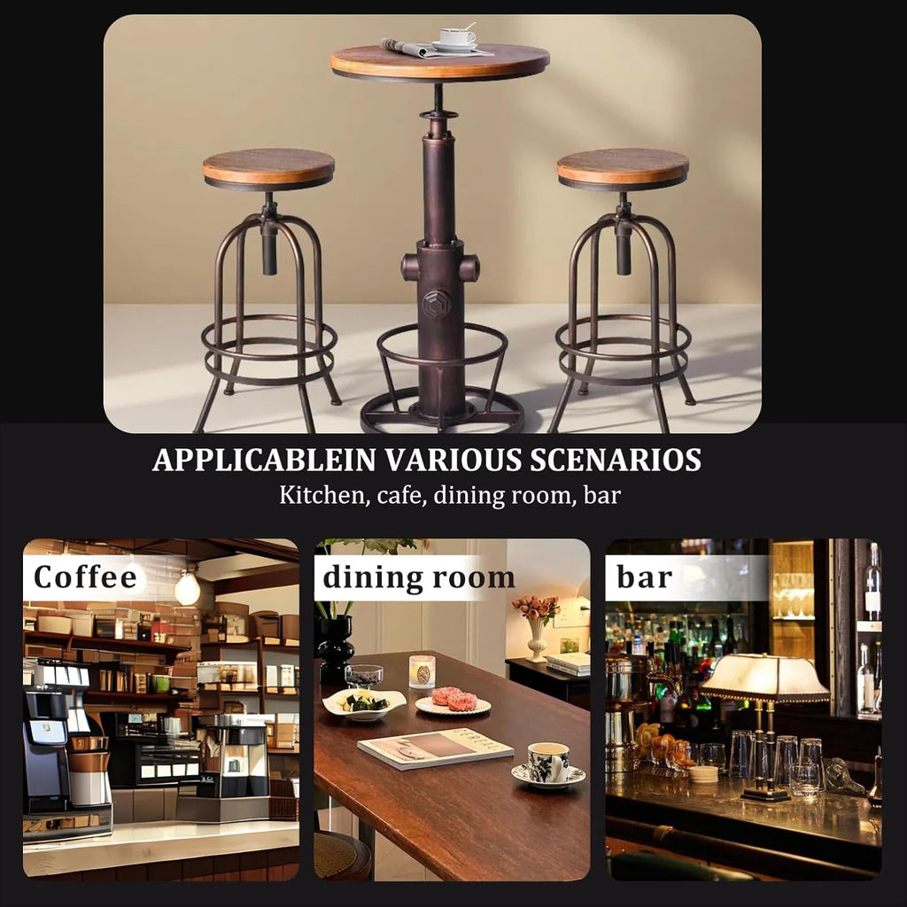 Industrial Bar Table Swivel Round Wooden Top Height Adjustable 38.6-44.4inch Vintage Kitchen Dining Chair Coffee Table Hydrant Design Bistro Table