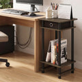 3-Tier Tall Narrow Modern End Table, Night Stand with Storage Bin, Open Shelf Bedside Table, Toolless Assembly Side Table, for Bedroom, Living Room, Columbia Walnut