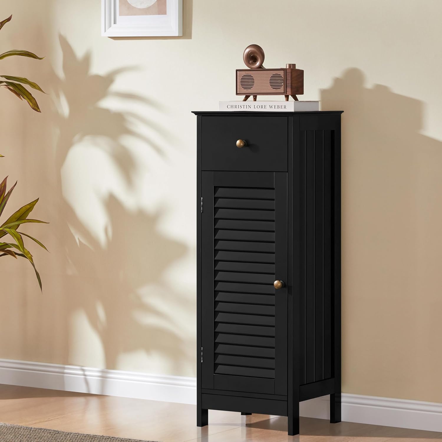 Yaheetech 34.5”H Bathroom Storage Cabinet, Narrow Floor Cabinet with 1 Drawer & 1 Door,Slim Storage Organization for Bathroom,Living Romm,Hallway,Corner,Small Space,Black