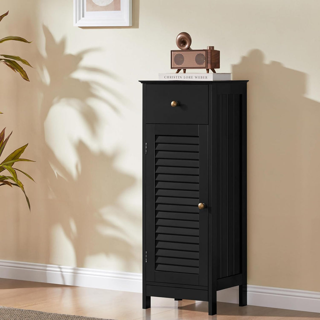 Yaheetech 34.5”H Bathroom Storage Cabinet, Narrow Floor Cabinet with 1 Drawer & 1 Door,Slim Storage Organization for Bathroom,Living Romm,Hallway,Corner,Small Space,Black