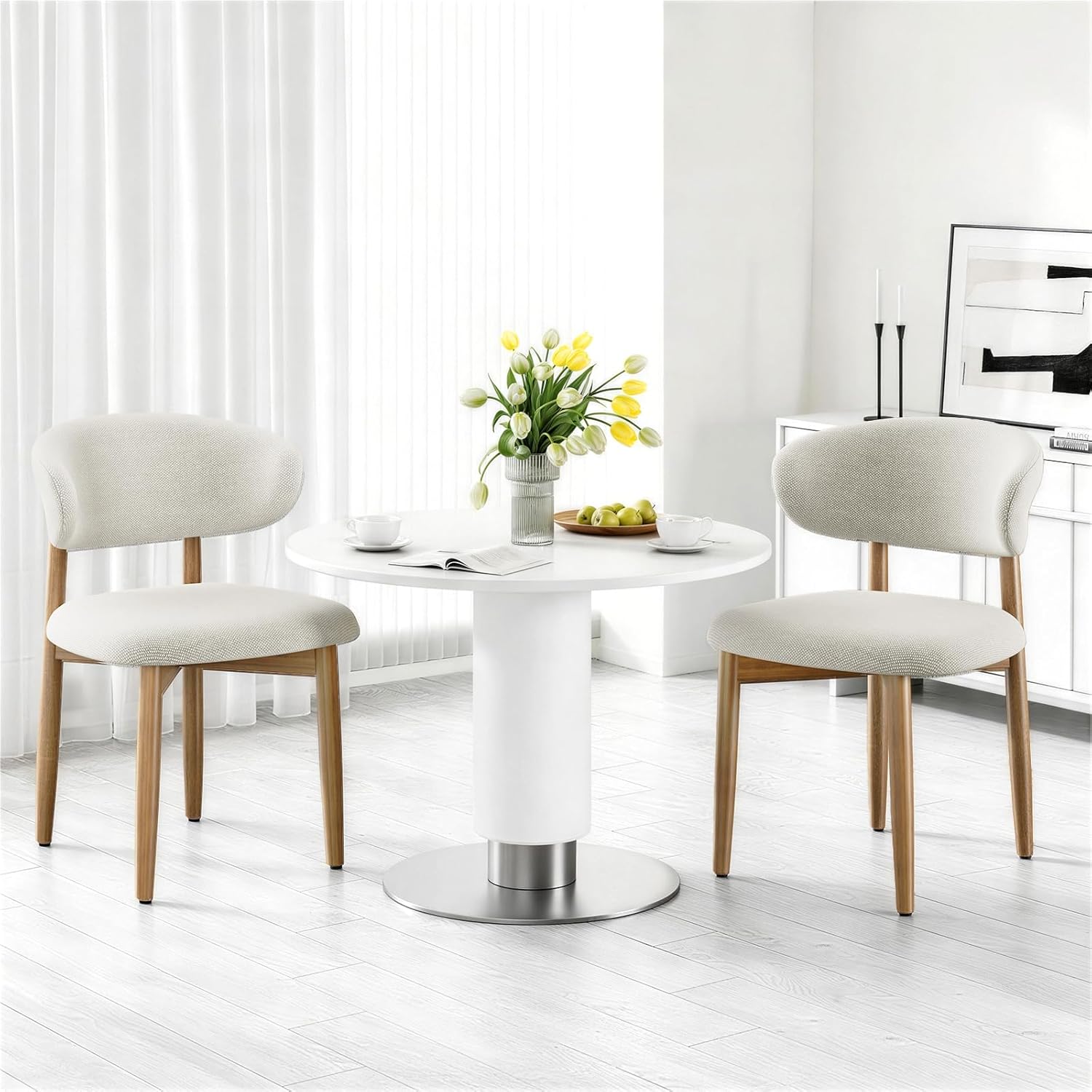 LEVELEVE Wooden Dining Chairs Set of 4,Farmhouse Kitchen Chairs with Curved Back,Modern Fabric Upholstered Chairs for Dining Room,Grey