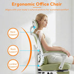 Home Office Desk Chair, Comfortable Mesh Computer Chair with Foot Rest, Reclining Gaming Chair with Headrest and Lumbar Support, 90°-130° Reclining, Light Green