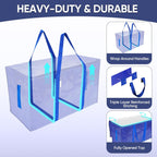 TICONN 6 Pack Extra Large Moving Bags Heavy Duty with Zippers & Carrying Handles, Durable Storage Bags Moving Boxes for Closet Organizers and Storage (6 Pack, Blue)