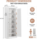 Metal Kitchen Pantry Cabinet - 72" Tall Sideboard Storage Case with Glass Doors & 5 Adjustable Shelves, White Cupboard Storage Hutch Cabinet for Kitchen/Pantry/Bathroom
