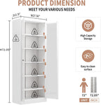 LUMISOL 72" Tall Metal Kitchen Pantry with 5 Adjustable Shelves, Kitchen Storage Cabinet with Glass Doors, Pantry Organizer with Anti-Tip Safety, for Dining Room Office Living Room, White