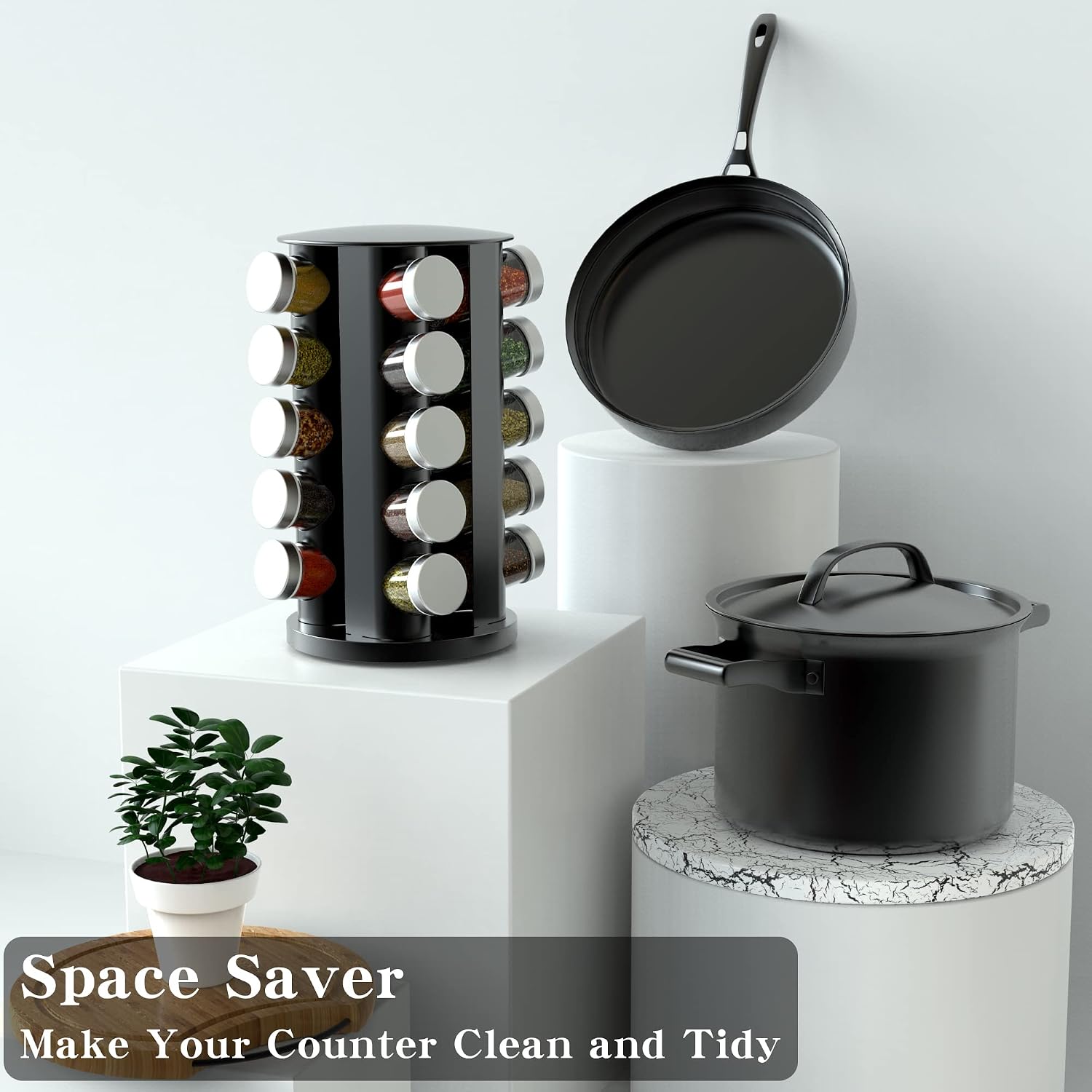 Handisen Rotating Spice Rack Organizer for Cabinet, Spice Racks Storage with 20 Jars, Spinning Spice rack for Kitchen Countertop, Spice Holder,Seasoing Storage Racks, Silver