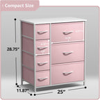 Sorbus Dresser with 7 Drawers - Furniture Storage Chest for Kid’s, Teens, Bedroom, Nursery, Playroom, Clothes, Toys - Steel Frame, Wood Top, Tie-dye Fabric Bins (7-Drawer, Pastel Pink)