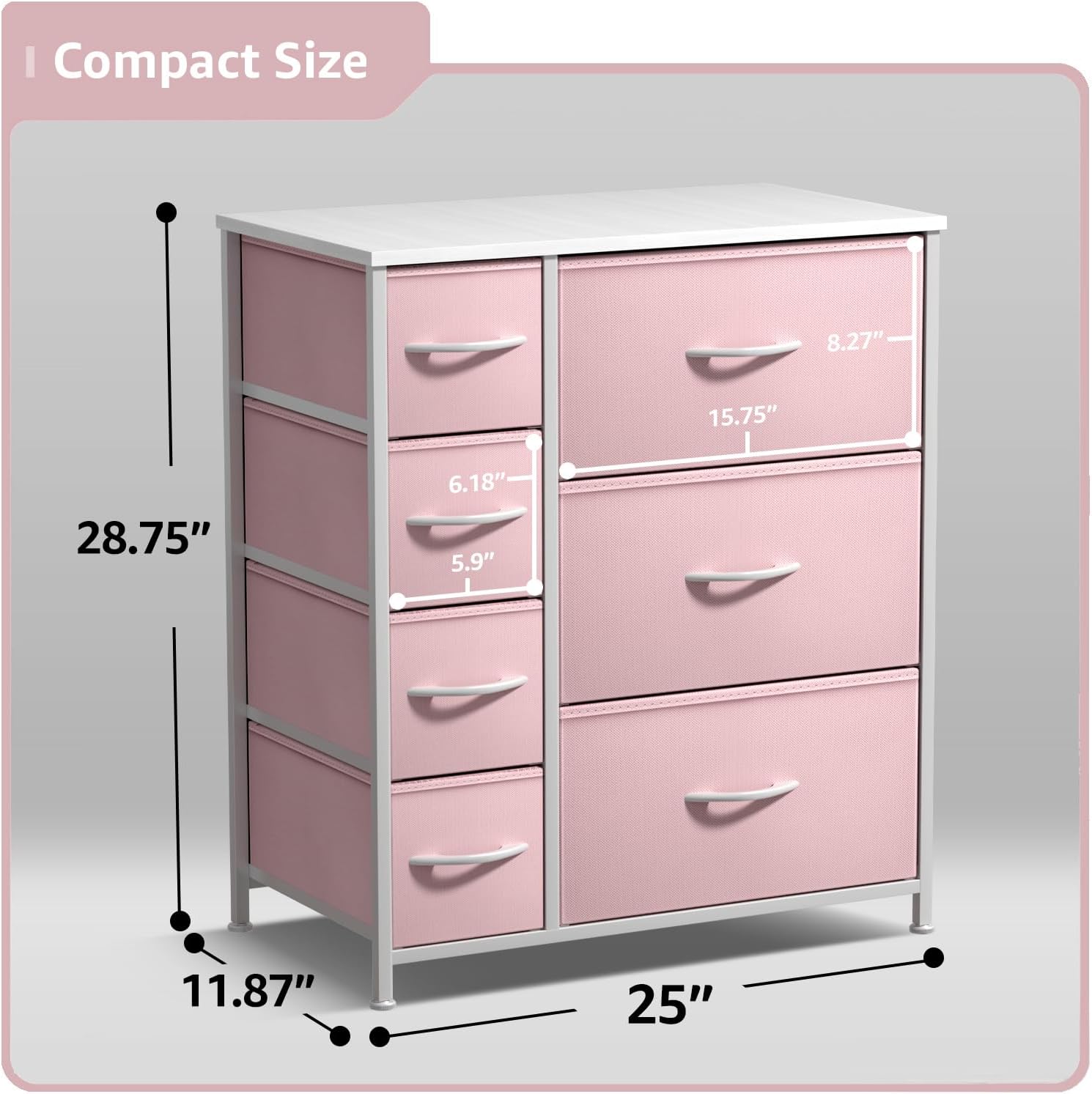 Sorbus Dresser with 7 Drawers - Furniture Storage Chest for Kid’s, Teens, Bedroom, Nursery, Playroom, Clothes, Toys - Steel Frame, Wood Top, Tie-dye Fabric Bins (7-Drawer, Pastel Pink)