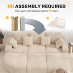 120" Oversized Round Sofa Bed, Modular Sectional Cloud Couches for Living Room, Convertible Corduroy Boneless Couch Sleeper Sofa Set, No Assembly Required, Khaki 1 PCS