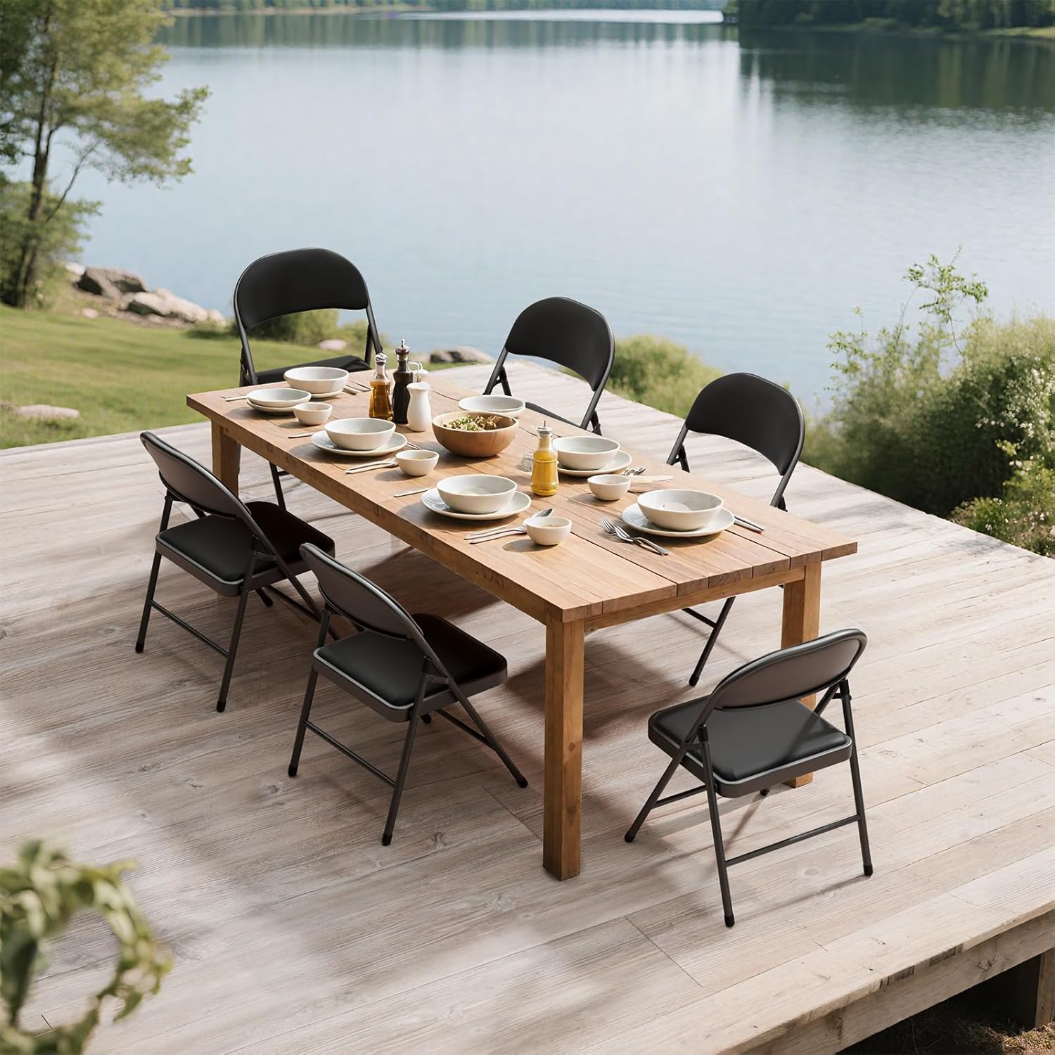 6 Pack Black Folding Chairs with Padded Cushion for Outside, Portable Stackable Commercial Metal Foldable Chairs with Steel Frame for Party Home Events Office Wedding