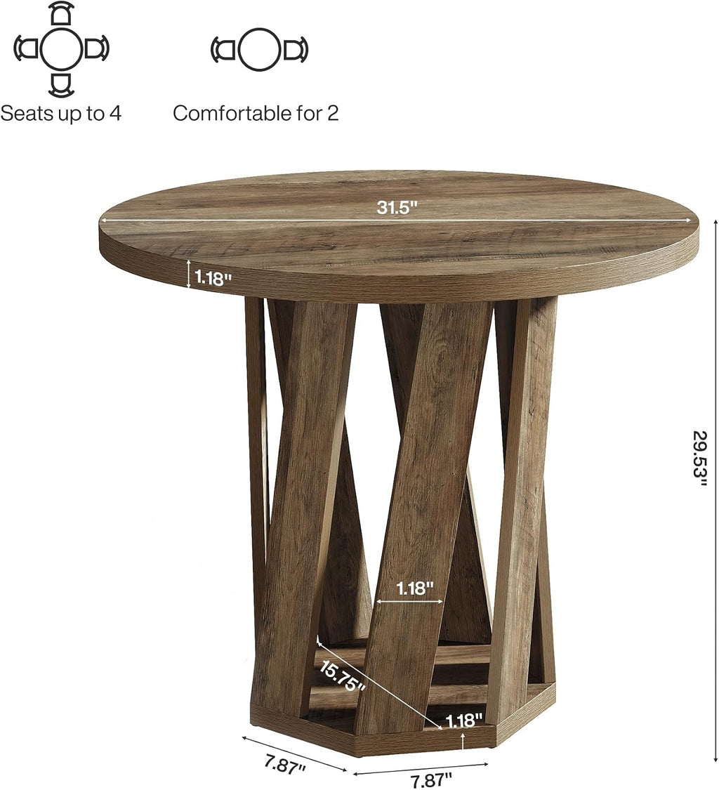 Tribesigns Small Round Dining Table for 2-4 People, 31.5-Inch Farmhouse Wooden Circle Kitchen Table for Dining Room, Small Space, Living Room, Rustic Brown
