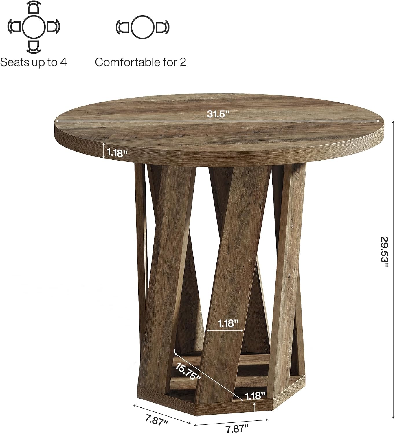 Tribesigns Small Round Dining Table for 2-4 People, 31.5-Inch Farmhouse Wooden Circle Kitchen Table for Dining Room, Small Space, Living Room, Rustic Brown