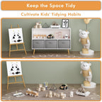 Kids Bookcase, Multi Shelf Cubby with 3 Collapsible Fabric Drawers, 3-in-1 Toy Storage Cabinet Organizer, Wooden Kids Book Display for Bedroom, Nursery, Playroom, White+Gray