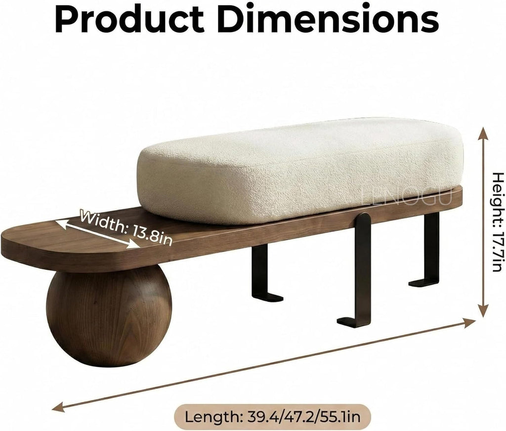 Modern Entryway Bench with Abstract Metal Leg,Wooden Boucle Bench,Upholstered End of Bed Bench,Shoe Changing Bench for Entryway Livingroom Bedroom (140cm/55)