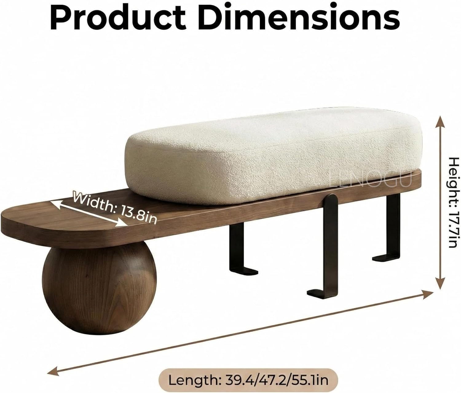 Modern Entryway Bench with Abstract Metal Leg,Wooden Boucle Bench,Upholstered End of Bed Bench,Shoe Changing Bench for Entryway Livingroom Bedroom (140cm/55)