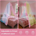 Princess Rainbow Bed Canopy for Girls with Glow-in-the-Dark Stars, Colorful Canopy Net Fits Most Single, Twin, Full and Queen Size Bed, Bedroom Accessories